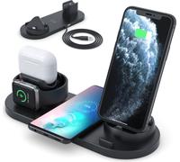 (Noir)6 en 1 Station de charge Chargeur à induction Chargeur sans fil Charge rapide 9 protections intelligentes pour iPhone Samsung AirPods Apple Watch