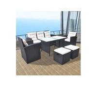 Mobilier à dîner de jardin - Résine tressée - Noir - 6 pièces - Coussins confortables - Acier laqué