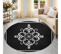 Noir 60 cm (Round) Tapis Rond Salon Mandala Géométrie Graphisme Lavable en Machine, Tapis de Chambre Antidérapant et Doux, Solution Facile à Nettoyer pour Les Maisons avec Enfants ou Animaux