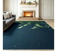 Noir 60 x 90 cm Doux Poil Ras Salon Tapis, Moderne Minimaliste Style | Doux Antidérapant Lavable Plante Feuille Bambou Goutte Eau Ondulation Tapis, pour Chambre Couloir Bureau