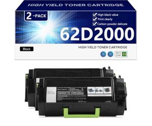 Noir 62D2000 Cartouche de Toner Haute Capacité Compatible pour Lexmark MX710de MX710dhe MX711de MX711dhe MX711dthe MX810de MX810dte Imprimante, Impression Haute Définition, 6000 Pages,Black-2 Pack