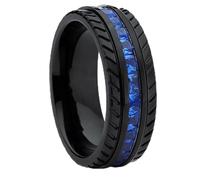 Noir 8mm roue forme luxe bleu Zircon titane acier bague de mariage pour hommes femmes amant mariage charme bijoux