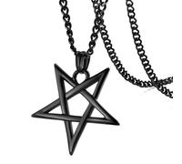 Noir Acier Inoxydable Pendentif Pentacle of Life Satanic Pentagram Collier Homme, Église de Satan Sorcière Wiccan Amulette Collier Bijoux Cadeau Anniversaire pour Papa Mari Fils Ami