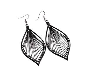 Noir ajouré feuille Dangle boucles d'oreilles pour les femmes, alliage filaire Teardrop boucles d'oreilles, bijoux de mode léger pour Festival Casual Wear