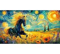 Noir and White Horses Galloping Through Fire Puzzle pour Adultes 1000 pièces en Papier recyclé - Jeu Familial Amusant & Stimulant Activité à Domicile 75x50/1000pcs