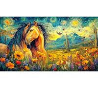 Noir and White Horses in Sunset Pond Puzzle 1000 pièces - Jeu Difficile en Papier recyclé Activité à Domicile Cadeau 38x52/1000pcs