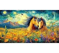 Noir and White Horses in Sunset Pond Puzzle 1000 pièces pour Adultes et Enfants - Jeu extrêmement Difficile & Stimulant Idée Cadeau Parfaite 38x26/1000pcs