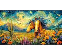 Noir and White Horses in Sunset Pond Puzzle 1000 pièces pour Enfants - Jeu Amusant & Stimulant pour Adultes et Famille 38x26/1000pcs