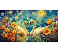 Noir and White Swans with Heart Shaped Roses Puzzle 1000 pièces pour Adultes - Idée Cadeau Parfaite Décoration Murale Activité à Domicile 75x50/1000pcs