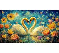 Noir and White Swans with Heart Shaped Roses Puzzle 1000 pièces pour Adultes - Jeu éduchatiF & Détente Décoration Murale & Cadeau 75x50/1000pcs