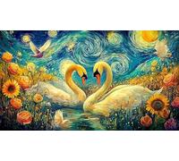 Noir and White Swans with Heart Shaped Roses Puzzle pour Adultes 1000 pièces en Papier recyclé - Jeu Familial Amusant & Stimulant Activité à Domicile 75x50/1000pcs