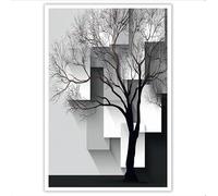 Noir Arbres et motifs géométriques Mural Tableau décoratif Minimalisme Impression sur toile pour Maison Bain Salon Chambre Restaurant 70x50 cm sans cadre