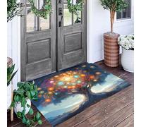 Noir Arbres Mandalas Paillasson Entrée Intérieur 80X120Cm,Plantes À La Mode Tapis Lavable en Machine Antidérapant Rugs Moquette Poil Ras Doux pour Chien,Cuisine,Porte Et Couloir