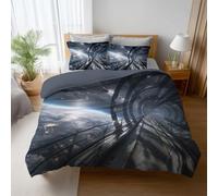 Noir Argent Espace Futur Orbiter 180 x 220 cm Housse de Couette Adolescent Motif Imprimée Parure de lit avec 2 Taies d’Oreiller Literie Parure pour la décoration de Chambre