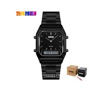 (Noir avec boîte) SKMEI Hommes Mode Casual Quartz Montres-bracelets Numérique Double Fuseau Horaire
