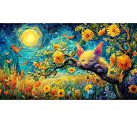 Noir Batte Kitten Holding Heart Under Moon Puzzle 1000 pièces - Cadeau Amusant Jeu Familial Stimulant Idée Cadeau Parfaite pour Adultes 38x26/1000pcs