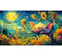 Noir Batte Kitten Holding Heart Under Moon Puzzle 1000 pièces - Papier recyclé Puzzle pour Adultes et Enfants DéFi éduchatiF 75x50/1000pcs