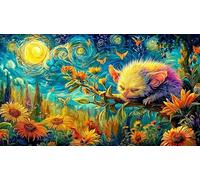 Noir Batte Kitten Holding Heart Under Moon Puzzle 1000 pièces pour Enfants - Jeu Amusant & Stimulant pour Adultes et Famille 38x52/1000pcs