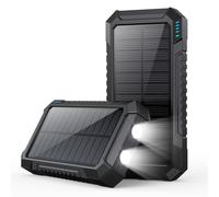 (Noir) Batterie externe solaire QTshine 26800 mAh, chargeur solaire portable USB-C avec 3 sorties, charge rapide PD 15 W, 2 lampes torches