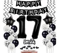 Noir Blanc Ballons 17e Anniversaire Décoration, Garçon Fille Gâteau Déco Joyeux 17 Ans