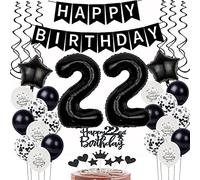 Noir Blanc Ballons 22e anniversaire Décoration,Anniversaire 22 ans homme femme Décoration gâteau 22 anniversaire homme Ballons 22e anniversaire homme Joyeux anniversaire 22 ans homme Décoration