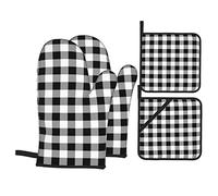 Noir Blanc Gants de Four et Maniques Ensemble de 4 pièces, Gants de Four résistants à la Chaleur Gants de Barbecue pour la Cuisson Cuisson Grillades