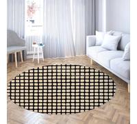 Noir Blanc Géométrique Rond Tapis de Salon Grille Minimaliste Moderne Cercle À Pouille Basse Ronde Tapis de Buanderie pour Chambre À Manger Décoration Intérieure 150cm