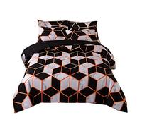 Noir Blanc Gris Marbre 3D Géométrique Parures de Lit avec Taie d'oreiller, 1 Personne 140x200cm Housse de Couette Microfibre Polyester (Marbre 1)