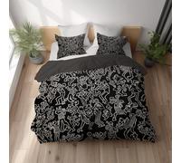 Noir Blanc Housse de Couette 150 x 200,Abstrait Géométrique Danse,Parure de Lit, Housse de Couette Duveteux Imprimée Reversible Microfibre+Taie d'oreiller 2 x 65 x 65