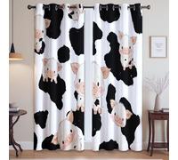 Noir-Blanc Illustration Motif Petit Cochon Pois Rideaux Thermiquisolant Occultant À Œillets Rideau 2 Pièces pour Chambre 140L X 180H Cm