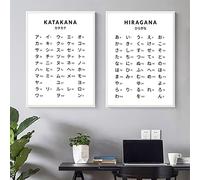 Noir Blanc Japonais Alphabet Hiragana Et Katakana Tableau Art Print Affiche 2 Pièces Japon Mur Photos Toile Peinture Décoration De La Maison 30Cmx40Cm Sans Cadre
