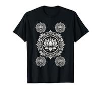 Noir Blanc Lotus Mandala Floral Tattoo Style T-Shirt