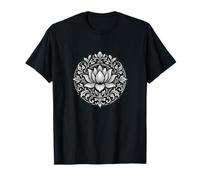 Noir Blanc Lotus Mandala Floral Tattoo Style T-Shirt