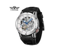 (noir blanc) T-Winner Nouvelle 2023 Hommes Mouvement Mécanique Automatique Montre Bracelet En Cuir Squelette