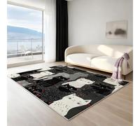 Noir Blanc Tapis 3D Imprimé Area Rug Élégant Cartoon Chat Tapis Minimaliste Chambre Salon La Chambre des Enfants Home Decor Tapis Moelleux - Nettoyage Facile ，avec Support - 60 x 120 cm