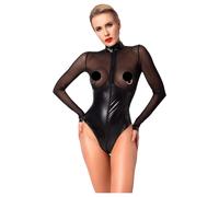 Noir - body brillant - empiècement transparent - noir