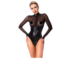 Noir - body brillant - empiècement transparent - noir