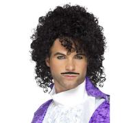 Noir Bouclé Perruque Célébrité N Moustache Kit Prince Pop King Fancy Accessoire