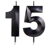 Noir bougies d'anniversaire en forme de chiffre 15, 3D bougies Noir décoration de gâteau,décoration de gâteau pour fête d'anniversaire, mariage,bougie d'anniversaire pour gâteau