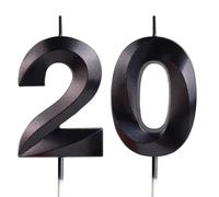 Noir bougies d'anniversaire en forme de chiffre 20, 3D bougies Noir décoration de gâteau,décoration de gâteau pour fête d'anniversaire, mariage,bougie d'anniversaire pour gâteau