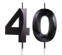 Noir bougies d'anniversaire en forme de chiffre 40, 3D bougies Noir décoration de gâteau,décoration de gâteau pour fête d'anniversaire, mariage,bougie d'anniversaire pour gâteau