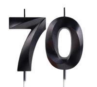 Noir bougies d'anniversaire en forme de chiffre 70, 3D bougies Noir décoration de gâteau,décoration de gâteau pour fête d'anniversaire, mariage,bougie d'anniversaire pour gâteau
