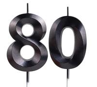 Noir bougies d'anniversaire en forme de chiffre 80, 3D bougies Noir décoration de gâteau,décoration de gâteau pour fête d'anniversaire, mariage,bougie d'anniversaire pour gâteau