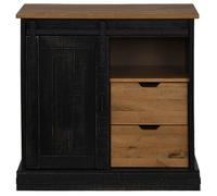 Noir Buffet de rangement - SOLOMOON - Commode salon - HALDEN porte coulissante noir 80x40x80 cm - bois massif FR4735