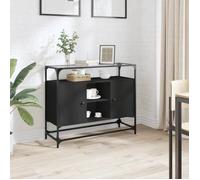 Noir Buffet de rangement - Vitrine bahut - armoire console Pour cuisine, avec dessus en verre noir 98 x 35 x 81cm - Bois