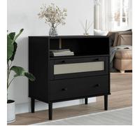 Noir Buffet de rangement - Vitrine bahut - armoire console Pour cuisine, SENJA aspect rotin noir 80 x 40 x 80cm - Bois massif de