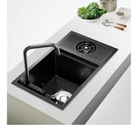 Noir Caché dans L’évier De Cuisine avec Robinet Combo Cup Washer Évier De Bar sous-Plan en Acier Inoxydable, évier Commercial Extérieur Nano Utilitaire, pour Buander, 60 * 40 * 23cm