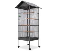 (Noir)Cage/perchoir à oiseaux - Magnifique Cage à oiseaux avec toit Acier Noir 66 x 66 x 155 cm 62502