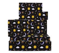 Noir Céleste Papier Cadeau - 6 Feuilles With Moons, Suns & Stars Galaxie Anniversaire Pour Teens, Adultes Astrologie Lovers Noël Holidays, Halloween Recyclable By Central 23