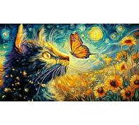 Noir Chat and Papillon in Cosmic Glow Puzzle pour Adultes 1000 pièces - Jeu Difficile & Stimulant Activité à Domicile Cadeau 75x50/1000pcs